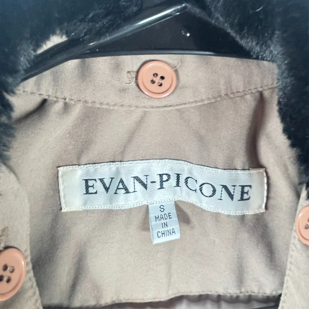 Evan Picone Chore Coat Barn Jacket Quilted Fur Collar Black Beige Womens Sz S - Picture 4 of 7